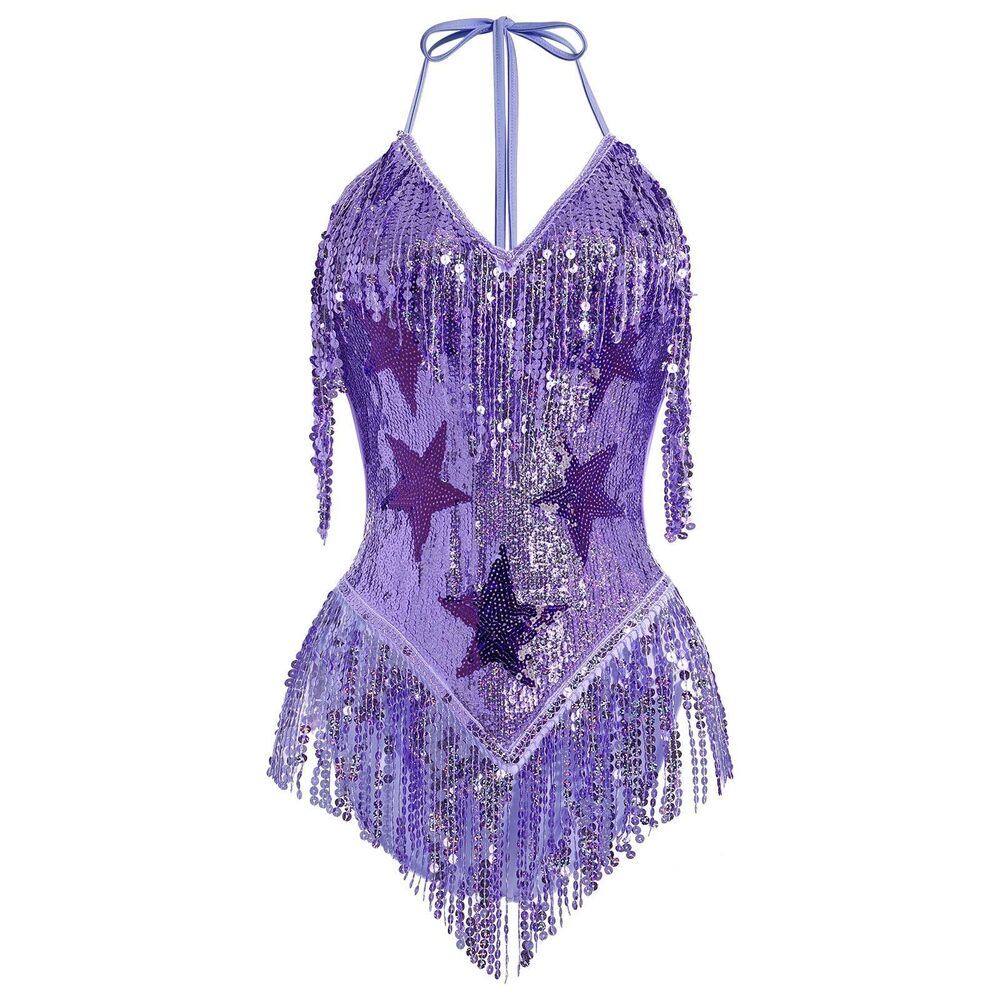 8909 Music Festival Rave Fringe Trim Sleeveless Sequins Tassel Bodysuit